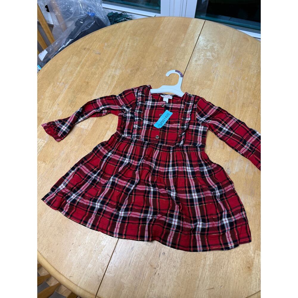 Cat & Jack Red Plaid and Sparkle 12m Dress